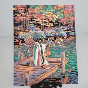 Golden Pond‎ Paint by Number Finished Acrylic Painting  11×14 Fall Autum Leaves